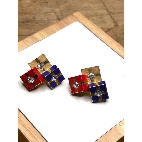 Christmas presents Earrings Square Stud Earrings With Rhinestones & Enamel Accen - Picture 7 of 7